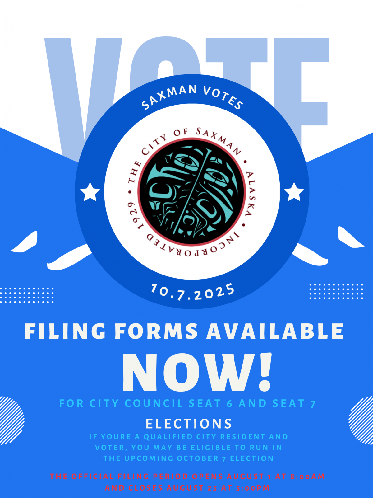 NOTICE OF OFFICES TO BE FILLED: OCTOBER 7, 2025